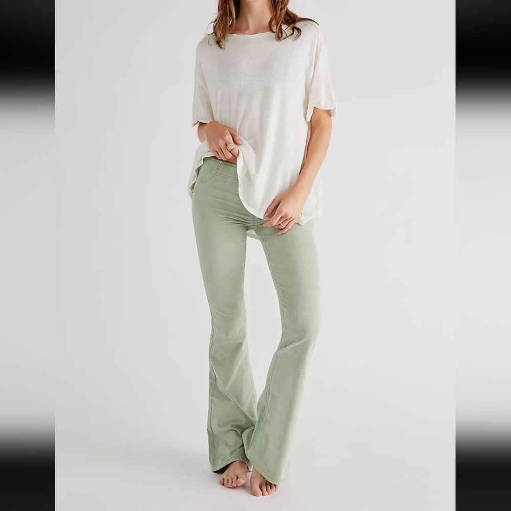 Free People Pull On Corduroy Flare Pant In Still Pond